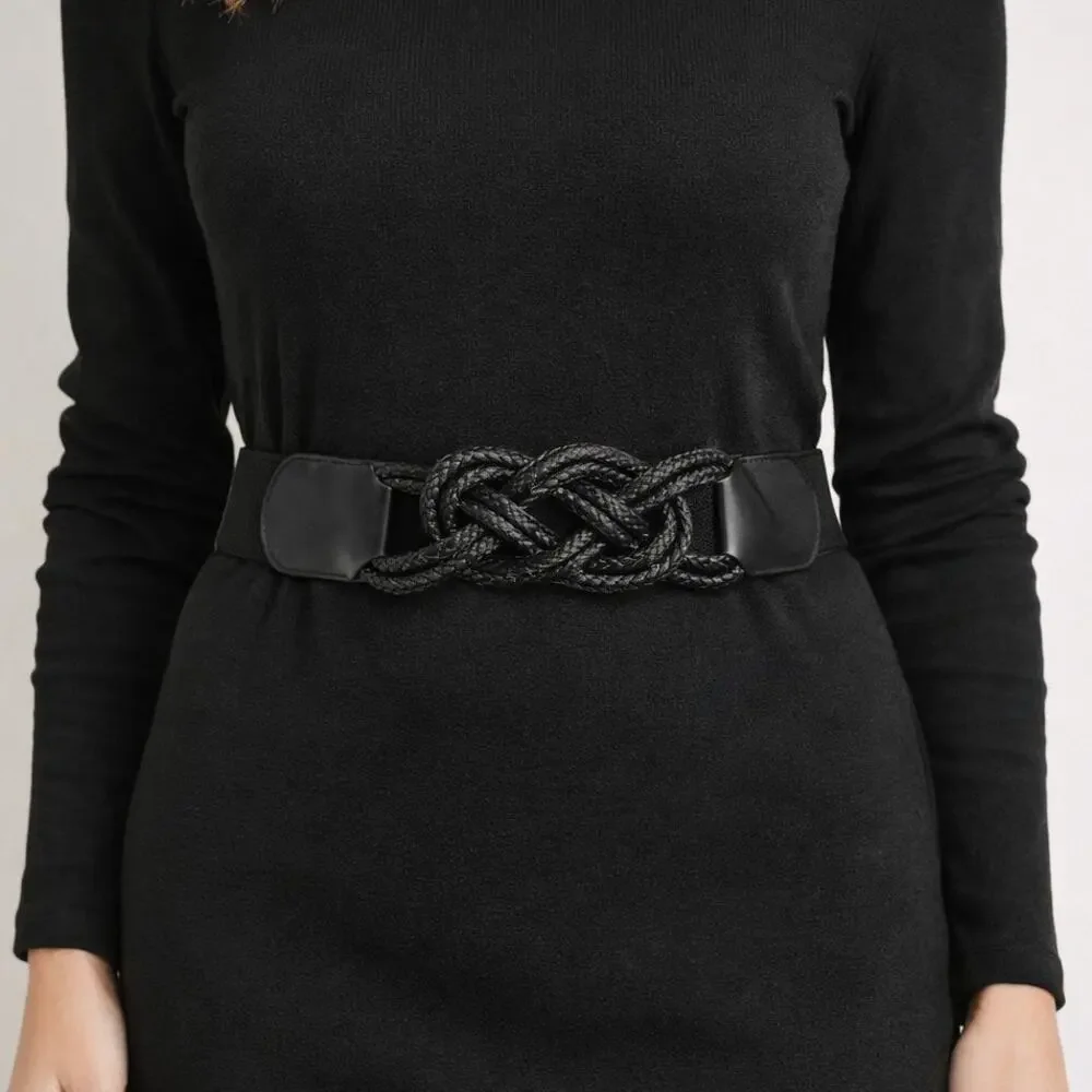 Rampage Chic Black Stretch Waist Braided Belt (38") - Picture 5 of 5